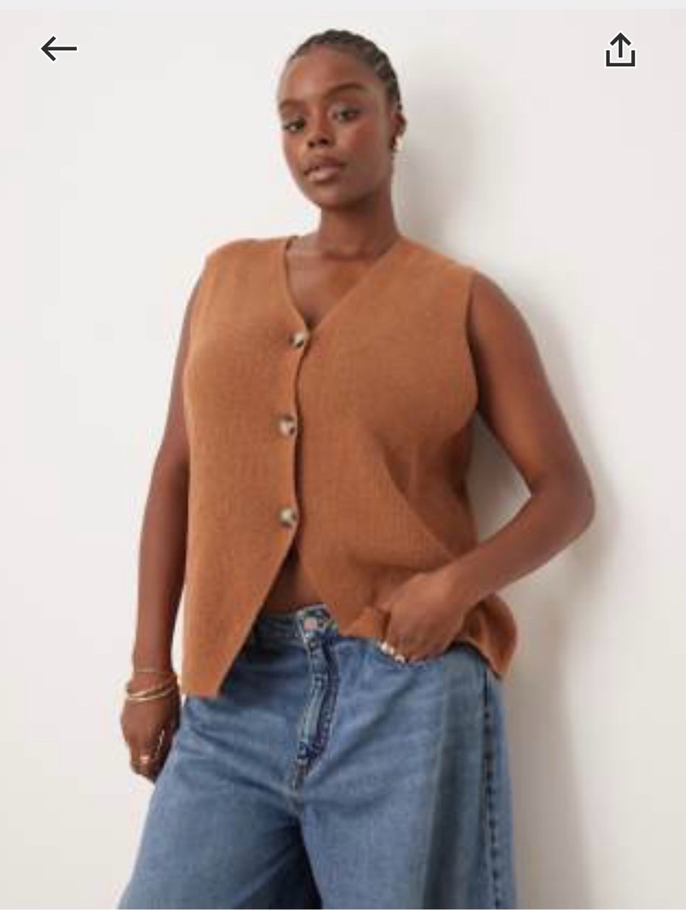 ASOS Curve Brown Button-Front Knit Vest